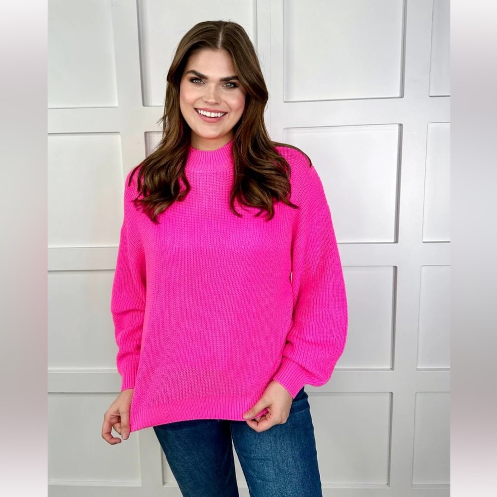 NWOT- Bright Pink Cozy Knit Sweater